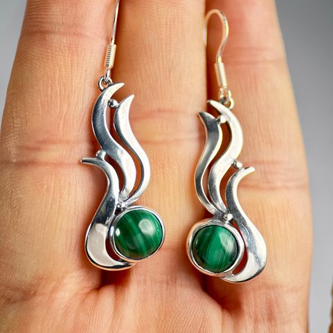 IRIS - MALACHITE EARRINGS, STERLING SILVER