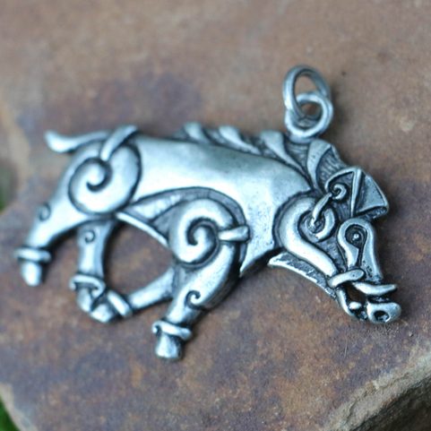 COLLACH - CELTIC BOAR PENDANT, ZINC, ANTIQUE SILVER