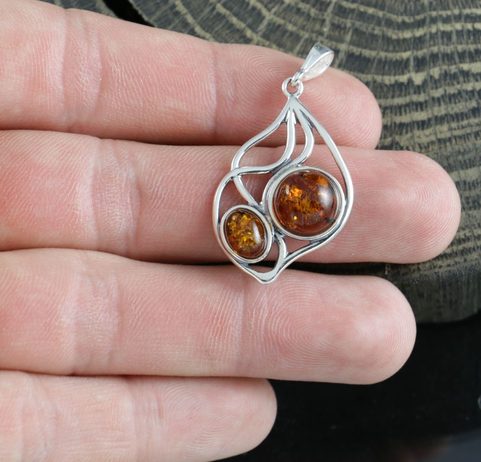 JOLA, AMBER PENDANT, STERLING SILVER