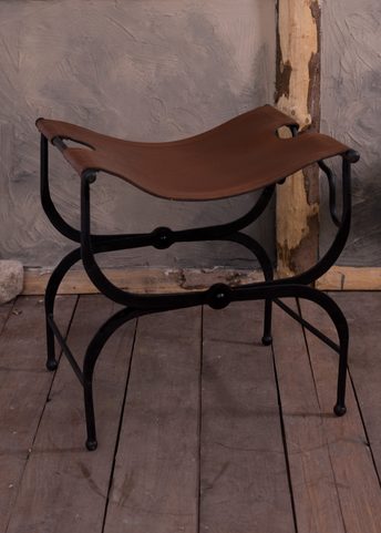FOLDING ROMAN CHAIR, METAL AND LEATHER