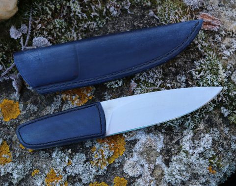 LOGAN DESIGNER KNIFE WITH LEATHER GRIP AND SHEATH, BLUE