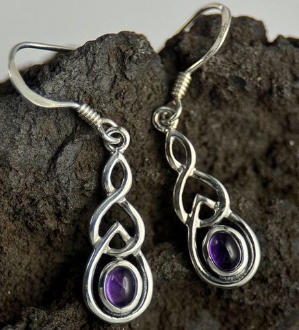 CELTIC KNOT, AMETHYST, SILVER EARRINGS 925/1000