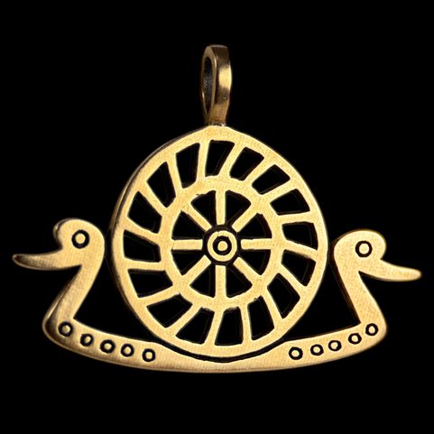 SWAN SHIP WITH SUN, BRONZE AGE, BRONZE PENDANT