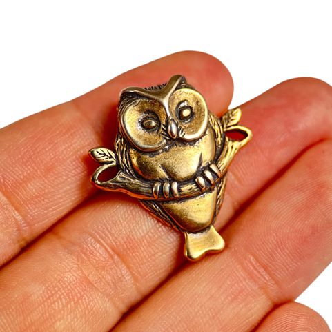 OWL ON BRANCH, AMULET, BRONZE