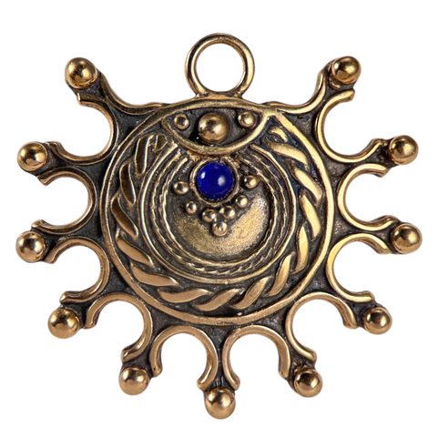 DEVANA, SLAVIC SUN AMULET, BRONZE LAPIS