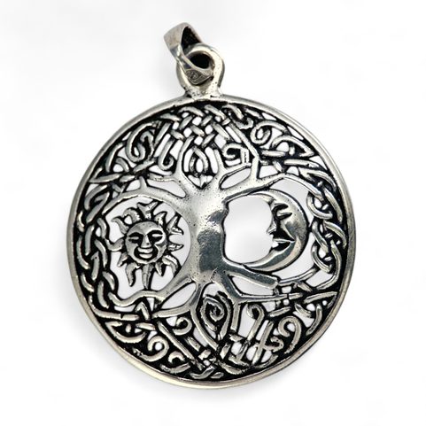 SUN AND MOON IN LIVING TREE, SILVER PENDANT