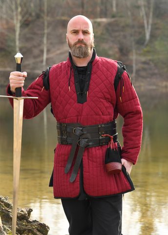 GAMBESON WITH DETACHABLE SLEEVES, BURGUNDY RED - BLACK