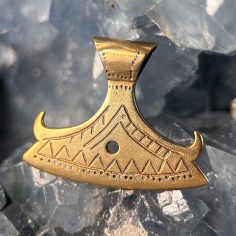 BEARDED AXE OF PERUN, BRASS SLAVIC PENDANT