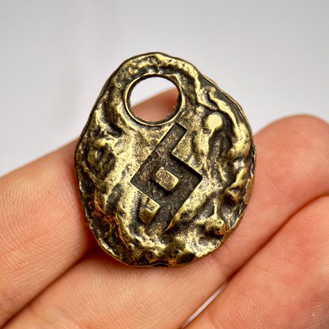 JERA, RUNIC AMULET, OLD BRASS
