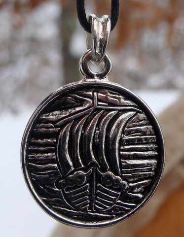 DRAKKAR, VIKING SHIP PENDANT, SILVERED