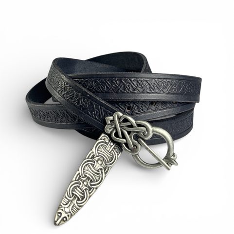 BORRE VIKING LEATHER BELT EMBOSSED BLACK