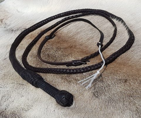 LEATHER COW WHIP, BLACK