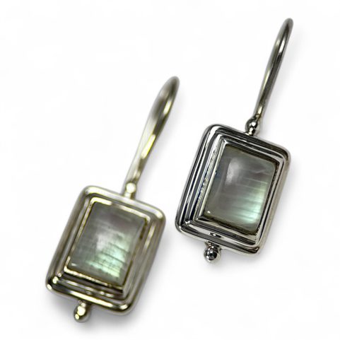 QUATRO, SILVER EARRINGS, RAINBOW MOONSTONE, AG 925/1000