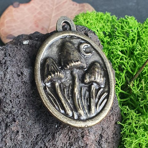 NIGHT MAGIC - MUSHROOMS :), PENDANT, ZINC, OLD BRASS