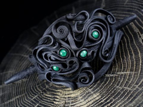 MALACHITE, BROCHE DE CHEVEUX
