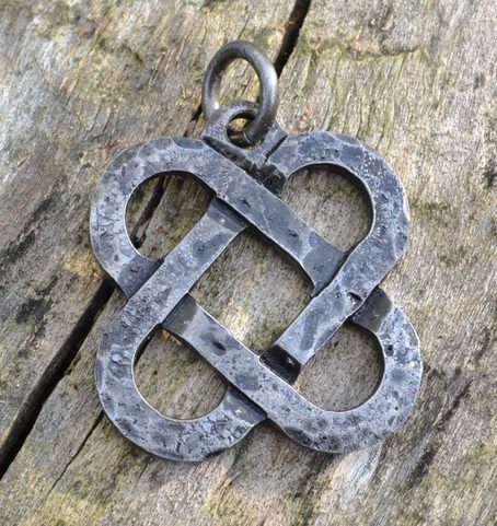 TWO HEARTS, FORGED CELTIC KNOTTED PENDANT, STEEL