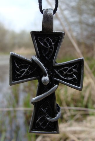 CROSS WITH THE SNAKE, PENDANT, TIN ALLOY