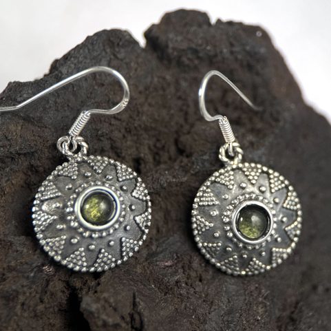 ANTICA ROMA, SILVER EARRINGS, MOLDAVITE, AG 925/1000