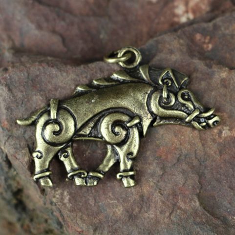 COLLACH - CELTIC BOAR PENDANT, ZINC, ANTIQUE BRASS