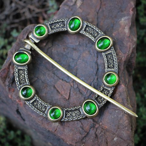NORICA, LARGE MEDIEVAL CLOAK BROOCH WITH GLASS
