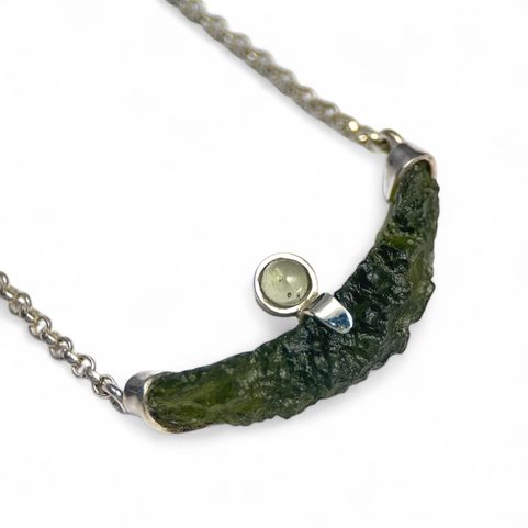 BAT, NECKLACE - MOLDAVITE, STERLING SILVER 925/1000