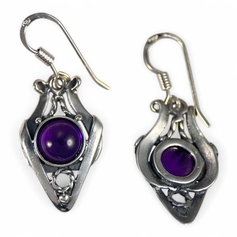 AMALIE, JUGENDSTILSCHMUCK, OHRRINGE, SILBER 925 - AMETHYST