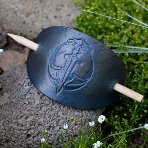 DRAGON'S SWORD LEATHER HAIR CLIP BLUE