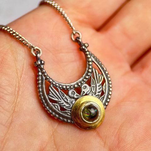 BYZANTIA - SILVER NECKLACE WITH MOLDAVITE, AG 925/1000