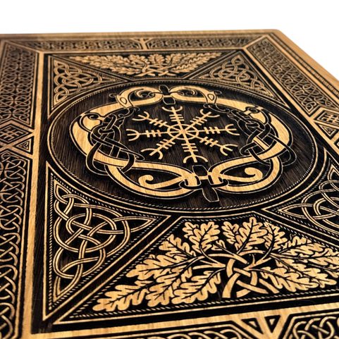 AEGISHJALMUR - RUNE ISLANDAISE, DÉCORATION MURALE, BOIS 32X46CM