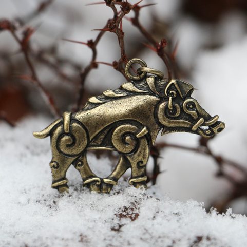 COLLACH - CELTIC BOAR PENDANT, ZINC, ANTIQUE BRASS