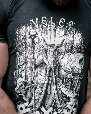 VELES, SLAWISCHES HERREN-T-SHIRT NAAV, SCHWARZ-WEISS