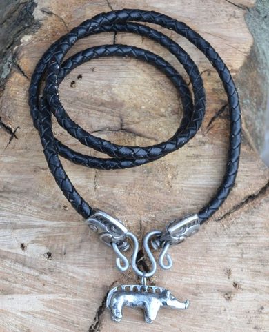 CELTIC BOAR, NECKLACE, LEATHER BOLO - TABOR LOCALITY