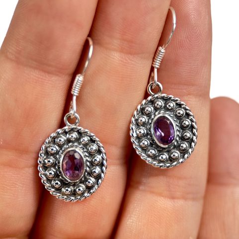 DOMINIA, SILVER ANTIQUE EARRINGS, AMETHYST, AG 925/1000