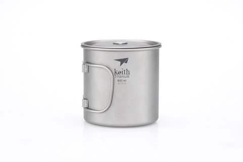 TI3208 SINGLE-WALL TITANIUM MUG WITH FOLDING HANDLE AND LID