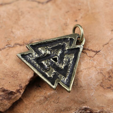 VALKNUT, VIKING PENDANT, ZINC, ANT. BRASS