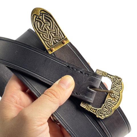 GOKSTAD BELT, TIN, BRASS COLOR, BLACK LEATHER