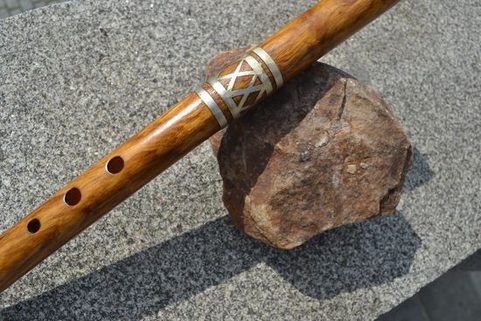TRADITIONAL FOLK FLUTE, DECORATED BY TIN