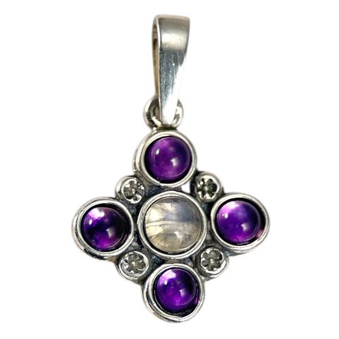 PRAGA, MEDIEVAL PENDANT, AMETHYST AND MOONSTONE , SILVER 925/1000
