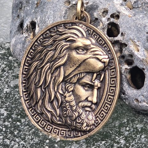 HERACLES, GREEK HERO, PENDANT, ZINC, ANTIQUE BRASS FINISH