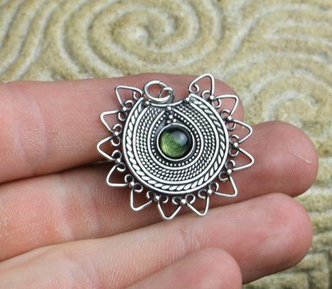 LADA MOLDAVITE, GREAT MORAVIA PENDANT SILVER 925
