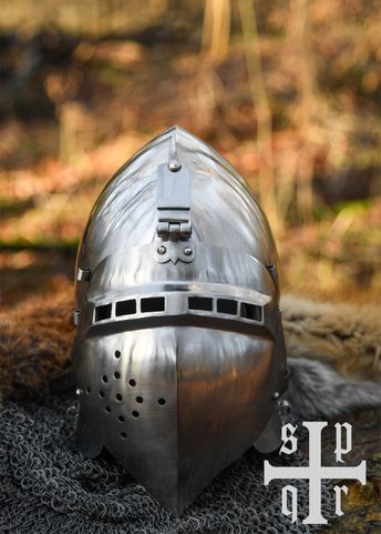 GERMAN VISORED BASCINET, MEDIEVAL HELMET, CA. 1370, 2 MM STEEL
