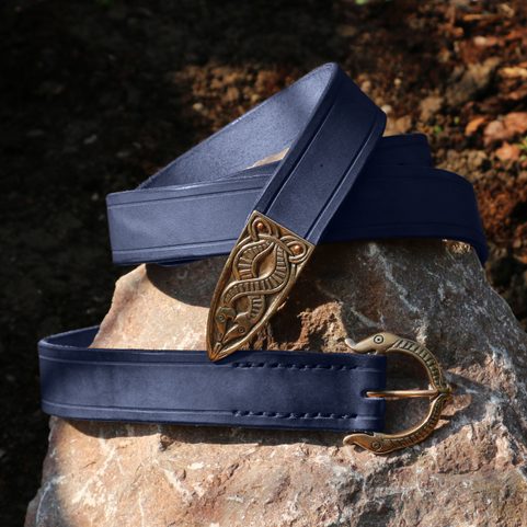 VIKING BELT, BORRE BEAST, LEATHER BRONZE BLUE