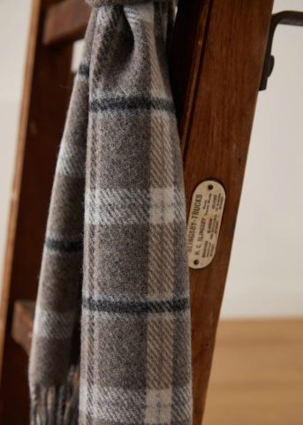 IRISH SCARF, FOXFORD GREY AND MINK CHECK