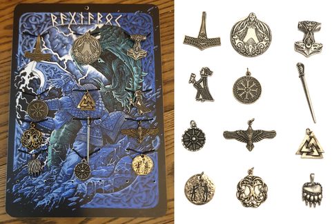 VIKING AMULETS 12 PIECES AND A PRESENTATION BOARD, DISCOUNTED SET