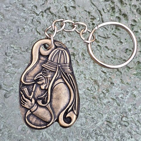 WATER GOBLIN, KEYCHAIN, ZINC, ANTIQUE BRASS