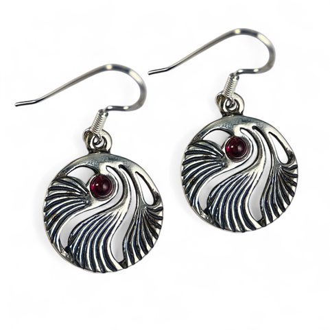 SHELL, PRAGUE ART NOUVEAU, EARRINGS SILVER 925, GARNET