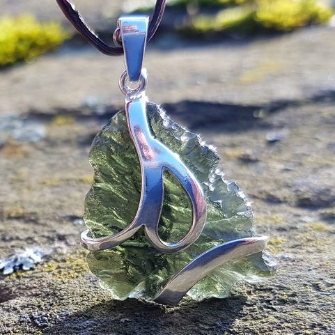 CELESTE MOLDAVITE, STERLING SILVER PENDANT
