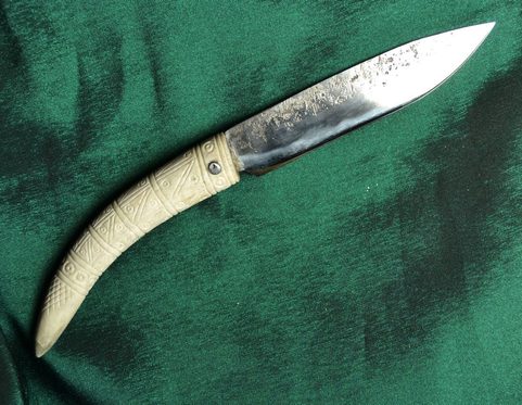 FORGED SLAVIC KNIFE, ANTLER HANDLE WITH CARVED SLAVIC SYMBOLS