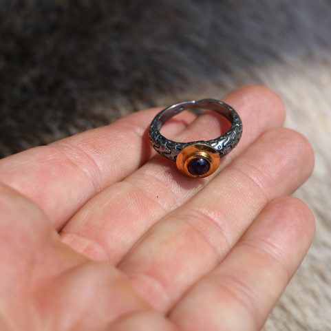 VIKING WEDDING RING, ORUPGÅRD, DENMARK, STERLING SILVER, AG 925, AMETHYST