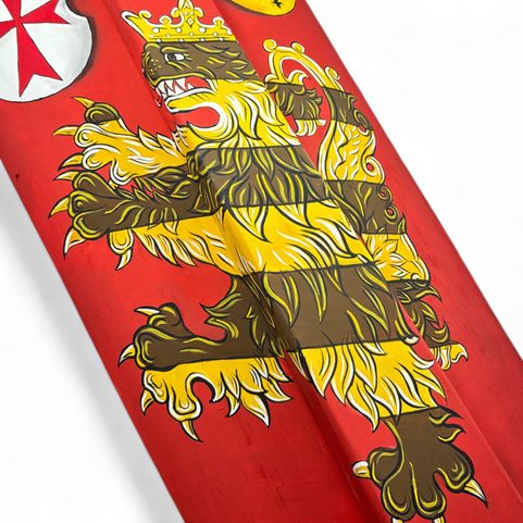 HAND PAINTED PAVISE, LONG WOODEN SHIELD IV